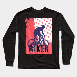 FUNNY RED BIKER FLAG USA Long Sleeve T-Shirt